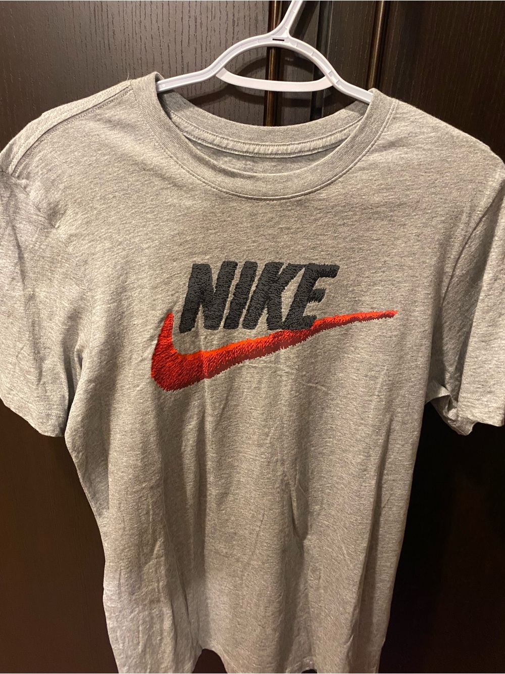 Nike Gray Tee with Red Swoosh and Black Logo